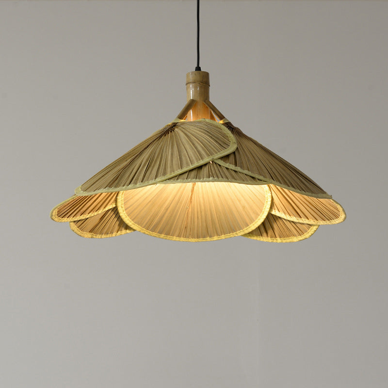 Zeitgenössische kreative Bambus geflochtene Ventilator 1-Licht Pendelleuchte für Esszimmer 