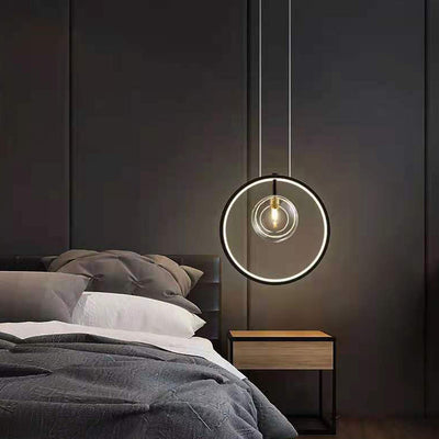 Lustre Suspendu Moderne Minimaliste Cercle Orbe Fer Verre 1/3/5 Lumière Pour Salon 