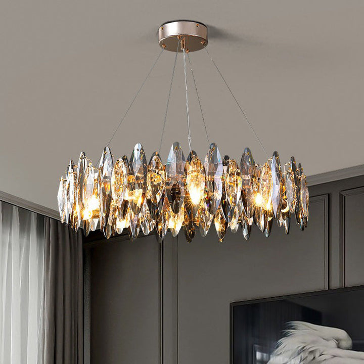 Lustre ovale moderne en cristal et fer avec 5/6/10 lumières pour salon 