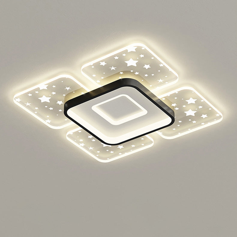 Lustre de plafond à montage affleurant en acrylique LED carré rectangulaire nordique contemporain pour salon 