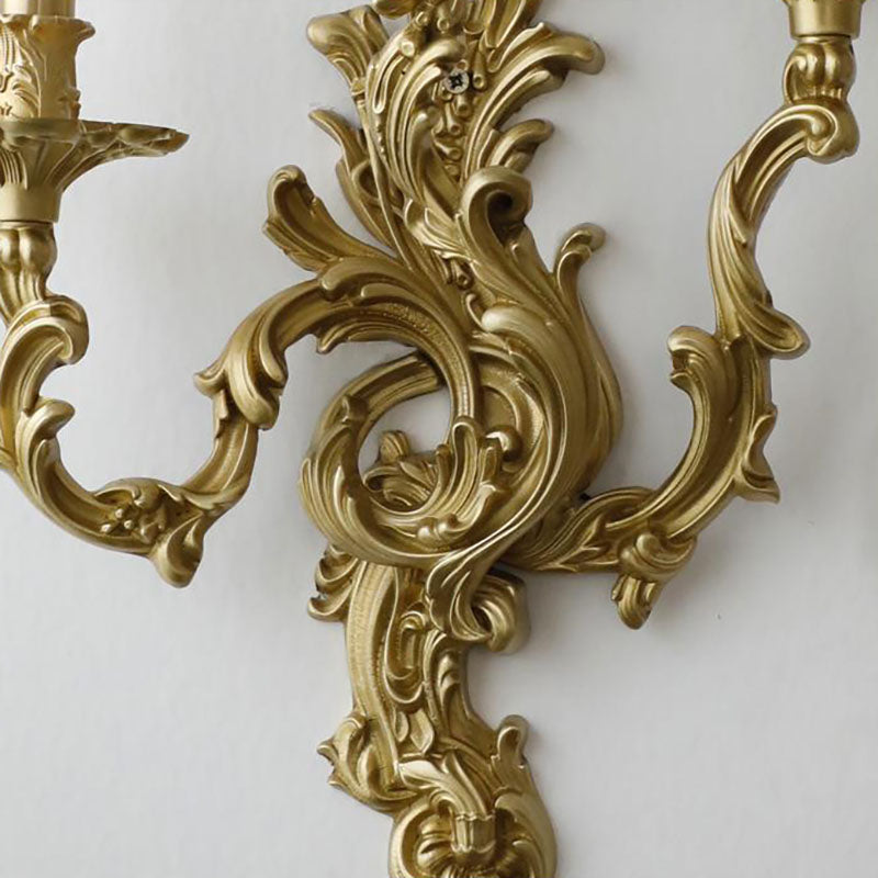 Candelabro de Pared de Latón de Lujo Francés Tradicional Tallado con 2/3 Luces para Dormitorio 