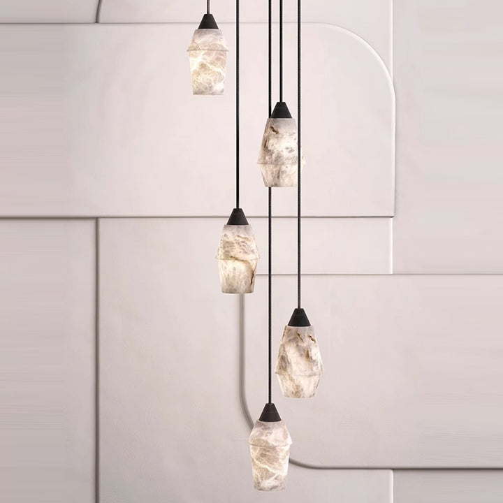 Suspension moderne minimaliste en cuivre et marbre à 1 lumière pour chambre 