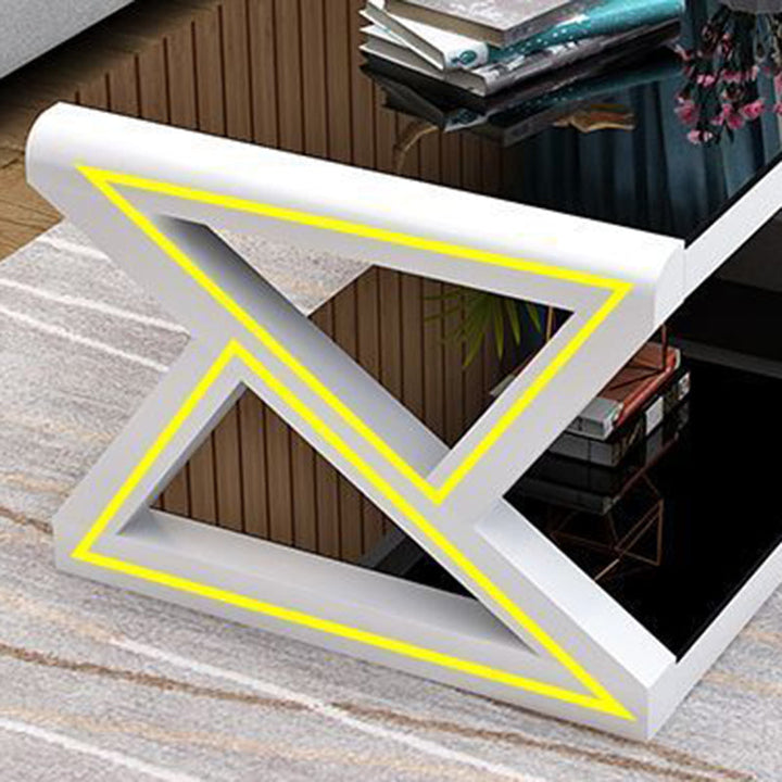 Table basse moderne en verre renforcé rectangulaire en acier à 2 niveaux pour salon 