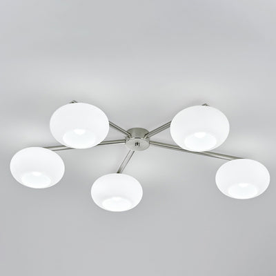 Moderne Mid-Century Eisen Glas Oval Shade 5-Licht Semi-Flush Mount Deckenleuchte Für Wohnzimmer 
