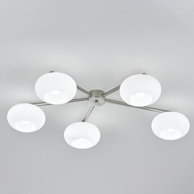 Moderne Mid-Century Eisen Glas Oval Shade 5-Licht Semi-Flush Mount Deckenleuchte Für Wohnzimmer 