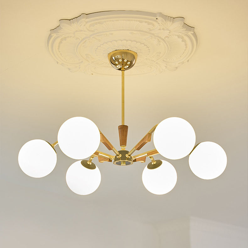 Lámpara de Araña Tradicional Francesa de Orbe de Cobre y Madera con Vidrio de 3/6/8 Luces para la Sala de Estar 