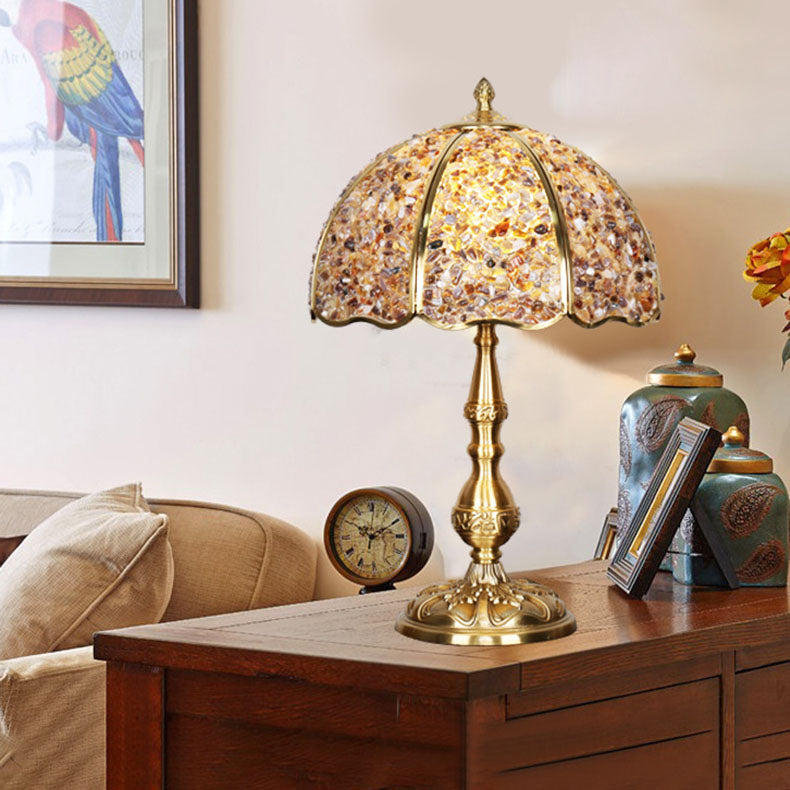 Moderne Luxus-Halbkugel-Schirm Tischlampe aus Vollkupfer mit Kristall und 1 Licht für das Schlafzimmer 