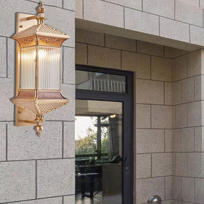 Contemporary Industrial Brass Finish Frame Glass Shade 1/3-Light Wall Sconce Lamp For Outdoor Patio