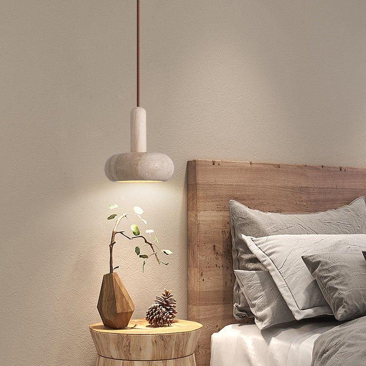 Traditional Vintage Round Mantle Cylinder Marble LED Pendant Light For Living Room
