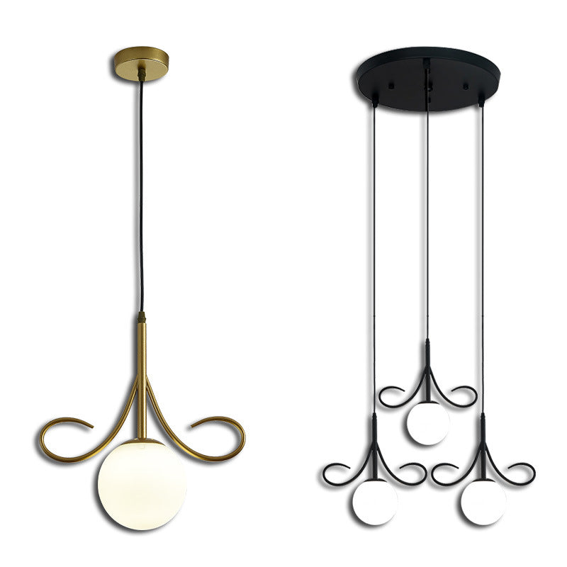 Lustre à 3 lumières en fer et verre avec barbes nordiques contemporaines pour salle à manger 