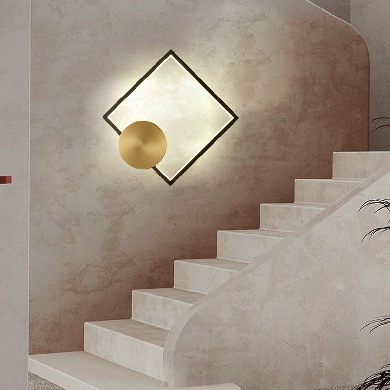 Lámpara de Aplique de Pared LED de Triángulo Cuadrado Círculo de Acrílico Latón Minimalista Moderna Para Sala de Estar 