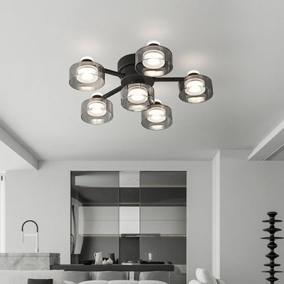 Moderne minimalistische runde Kupfer Acrylglas LED Semi-Flush Mount Deckenleuchte für Wohnzimmer 