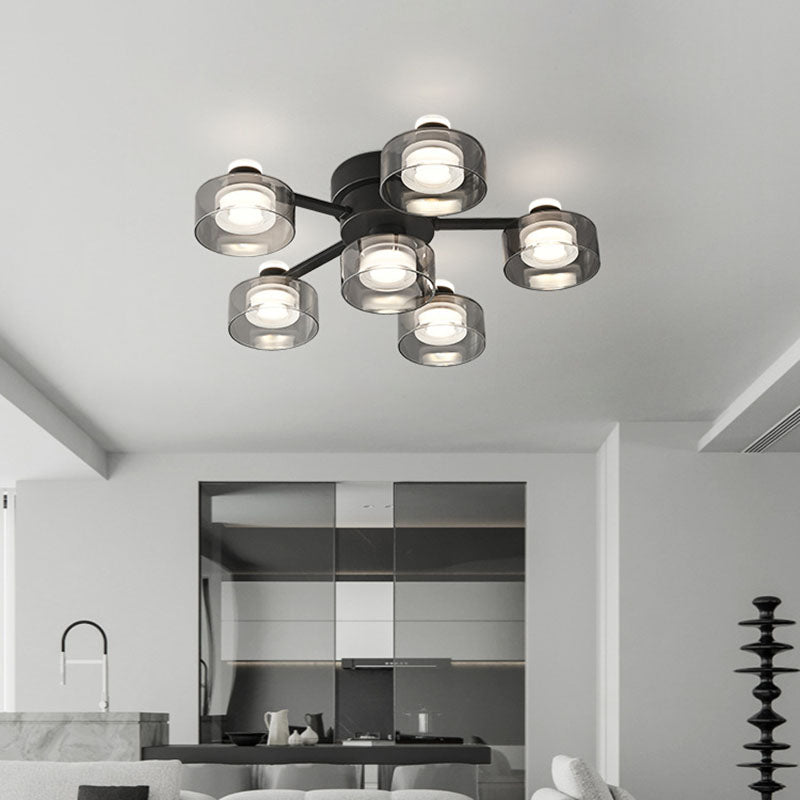 Moderne minimalistische runde Kupfer Acrylglas LED Semi-Flush Mount Deckenleuchte für Wohnzimmer 