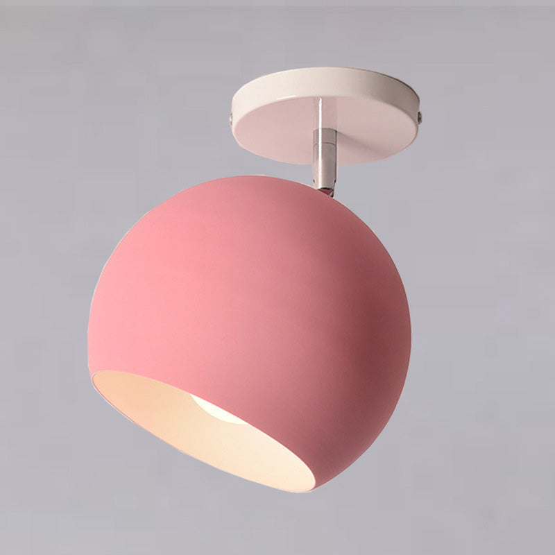 Moderne minimalistische Macaron runde Globus Eisen 1-Licht Semi-Flush Mount Deckenleuchte für Wohnzimmer 