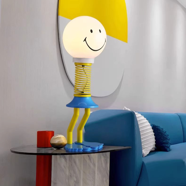 Lampe de table 1 lumière avec personnage de dessin animé sourire en fer PVC créatif contemporain pour chambre à coucher 
