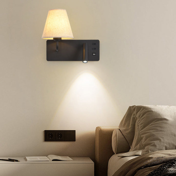 Applique murale LED moderne minimaliste carrée cylindre en fer aluminium tissu 1 lumière pour chambre 