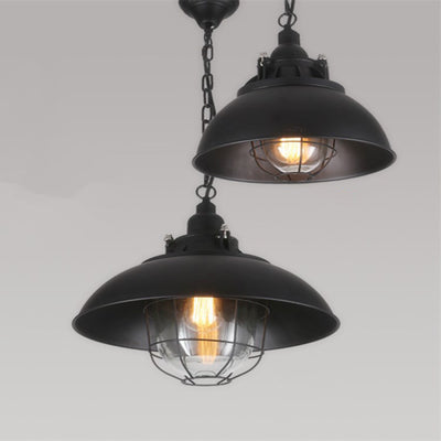 Lustre suspendu à 1 lumière en fer avec couvercle rond colonial traditionnel pour salon 