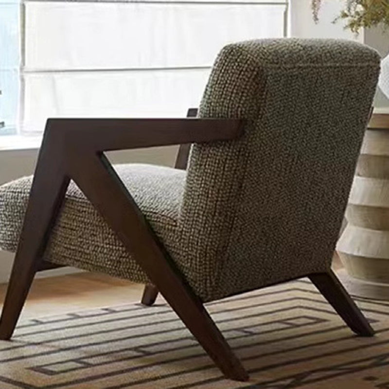 Contemporary Nordic Square Upholstered Cotton Linen Fabric Solid Wood Accent Chair Backrest Armrest For Living Room
