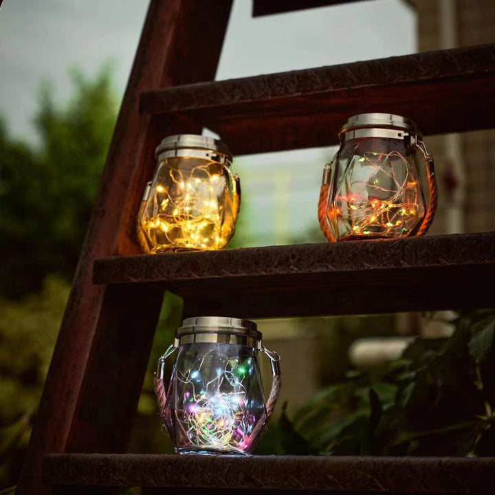 Contemporary Creative Metal Glass Rope Solar Crackle Jar Waterproof Hanging LED Outdoor Light For Outdoor Patio