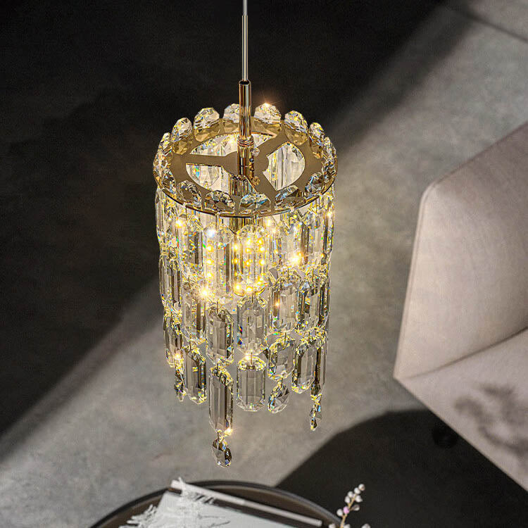 Suspension moderne en cristal cylindrique à 1 lumière pour salon 
