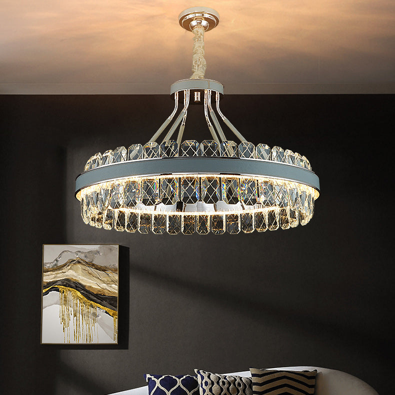 Modern Luxury Crystal Round Iron Crystal LED Chandelier For Bedroom