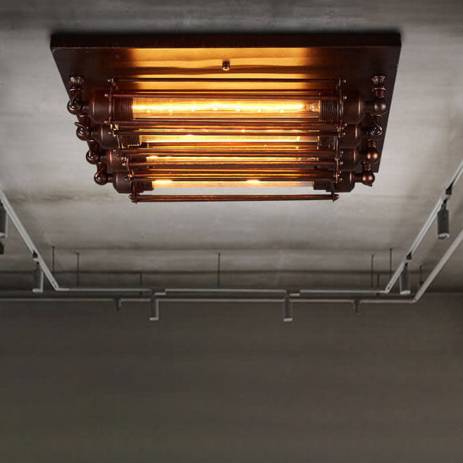 Luz de techo empotrada de 4 luces con tira de vidrio de hierro industrial nostálgico 