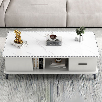 Mesa de café rectangular nórdica contemporánea de MDF y hierro con 1/2 cajón para sala de estar 
