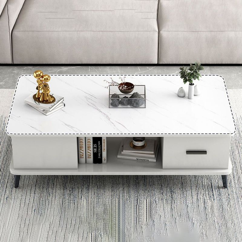 Mesa de café rectangular nórdica contemporánea de MDF y hierro con 1/2 cajón para sala de estar 