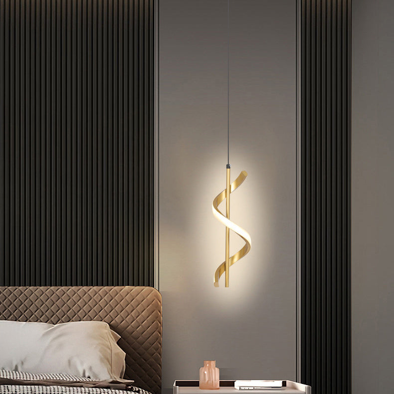 Suspension LED moderne minimaliste en forme de cylindre en spirale en fer et silicone pour chambre 