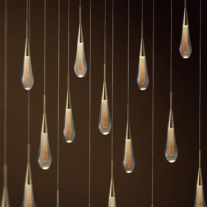 Contemporary Scandinavian Water Drops Hardware Glass LED Pendant Light For Bedroom