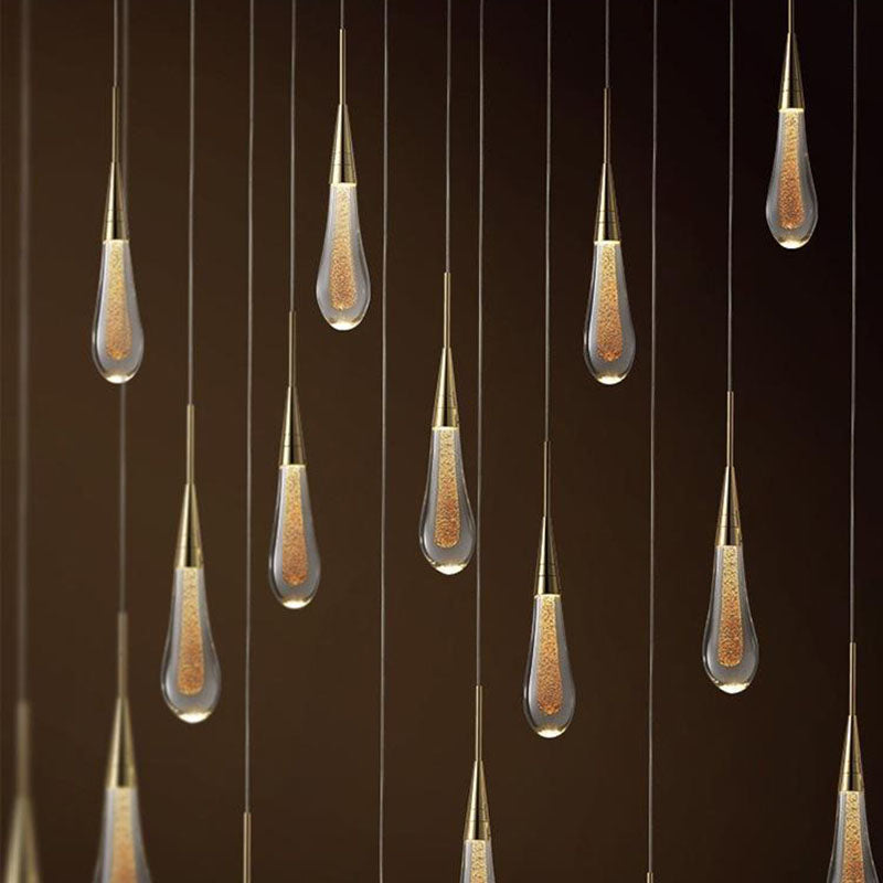 Contemporary Scandinavian Water Drops Hardware Glass LED Pendant Light For Bedroom