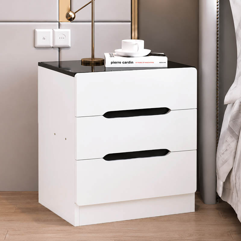 Modern Minimalist Square Cube Medium-Density Fiberboard Nightstand 3 - Drawer For Bedroom
