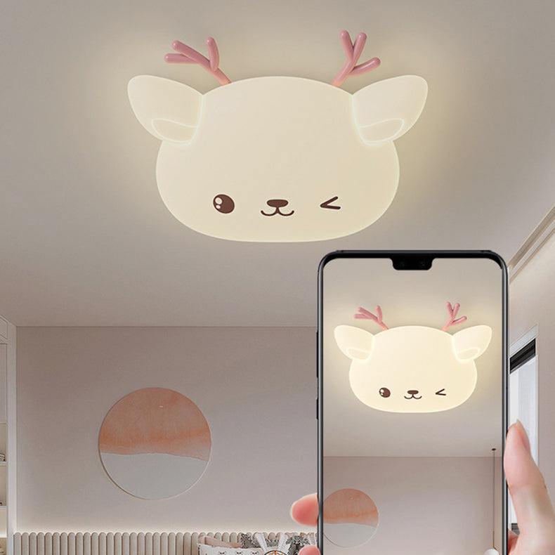 Modern Simplicity Kids Iron PE Deer Elliptical LED Flush Mount Ceiling Light For Bedroom