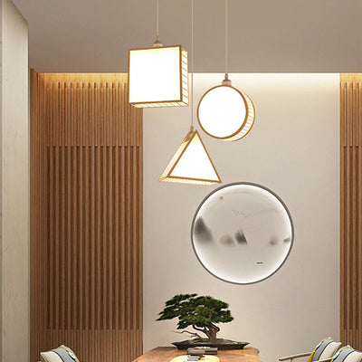 Traditionelle chinesische Bambusweberei geometrischer Käfig 1-flammige Pendelleuchte für Wohnzimmer 