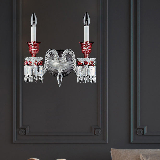 Traditionelle europäische Zylinderzweigpfeil-Kristallglas-Wandleuchterlampe mit 2/3 Lichtern für Wohnzimmer 