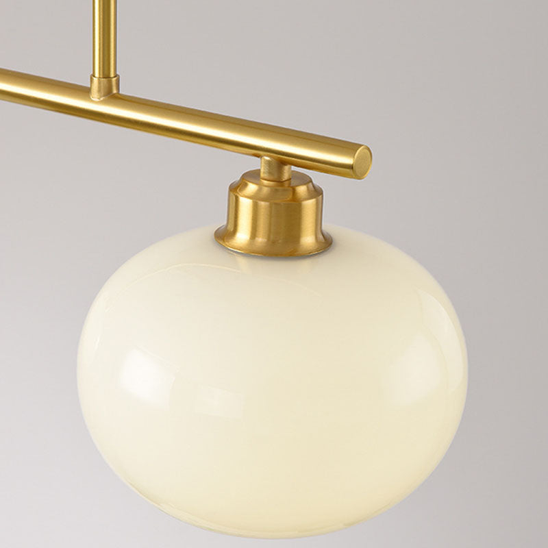 Modern Minimalist Long Oval Copper Glass 3-Light Island Light Chandelier For Dining Room
