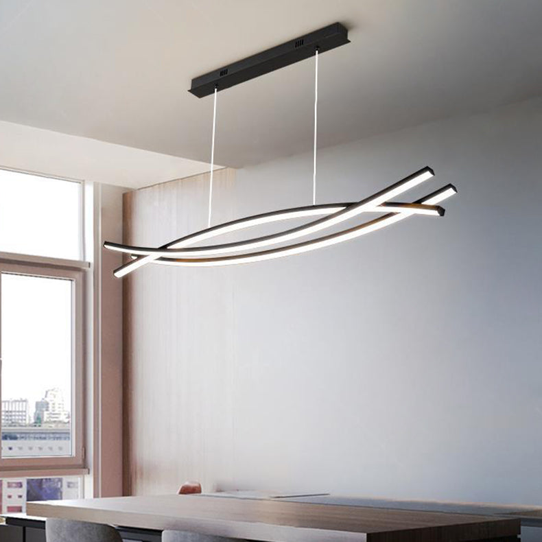 Moderne minimalistische Welle Bogen Aluminium Hardware LED Insel Licht Kronleuchter für Esszimmer 