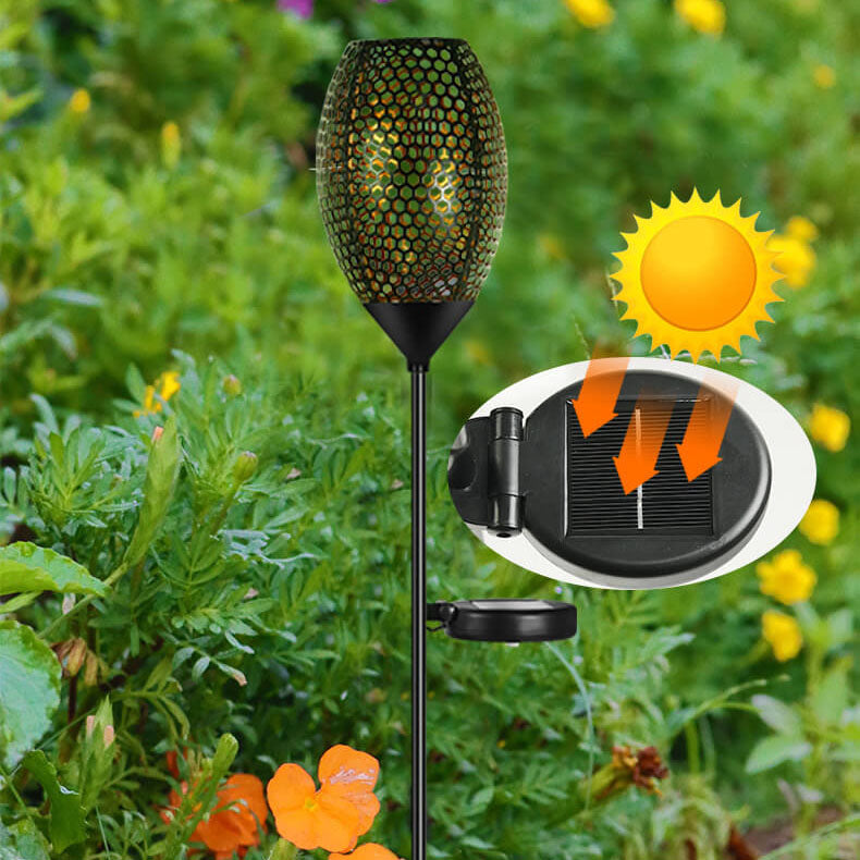 Modern Minimalist Iron Hollow Geometry Solar Outdoor LED Patio Lawn Ground Insert Landscape Light For Outdoor