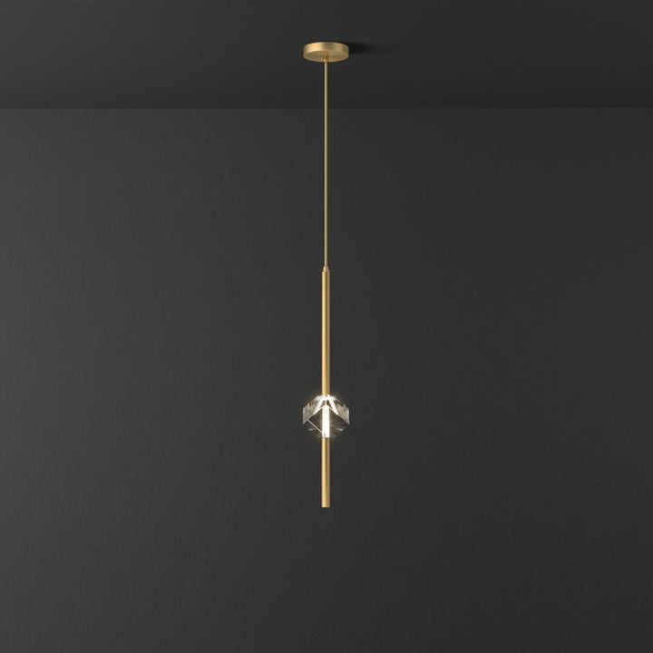 Zeitgenössische Luxus Messing Streifen Blendend Kristall Stein LED Pendelleuchte Für Wohnzimmer 
