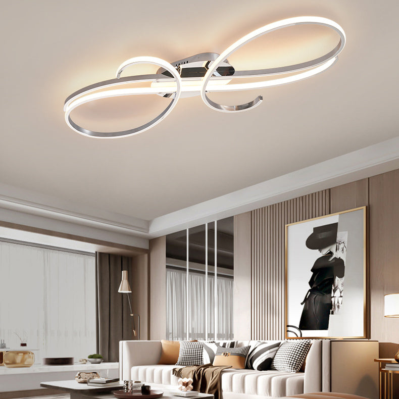 Moderne minimalistische gebogene Linie Eisen Aluminium Silikon LED Halbbündige Deckenleuchte für Wohnzimmer 