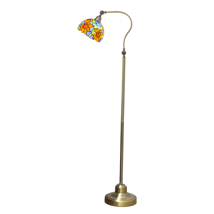 Traditionelle Tiffany Eisen Glas Kuppel Runde Gerbera 1-Licht Stehlampe für Nachttisch 