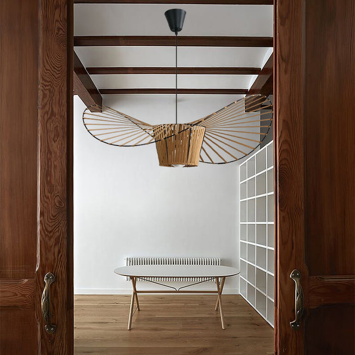 Moderne minimalistische Strohhut Eisen Stoff 1-Licht Pendelleuchte für Schlafzimmer 