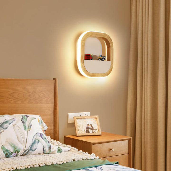 Japanische moderne quadratische runde Gummiholz-Hardware-LED-Wandleuchte 