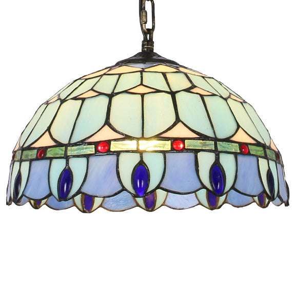 Traditional Tiffany Mediterranean Half Round Stained Glass 1-Light Pendant Light For Bedroom