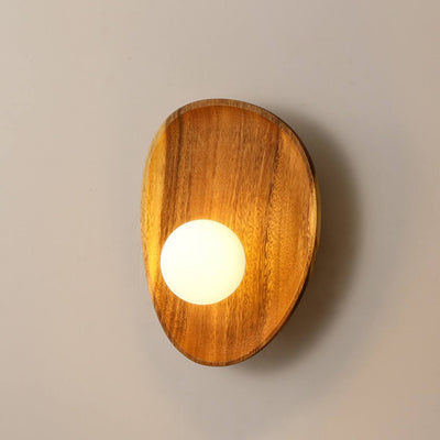 Japanese Zen Walnut Glass Ball Lampshade LED Wall Sconce Lamp