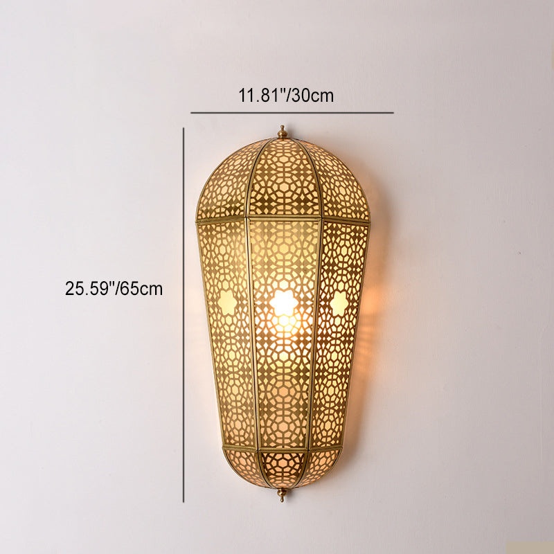 Traditional European Full Copper Hollow Out Semi-cone Shade PVC 1-Light Wall Sconce Lamp For Living Room