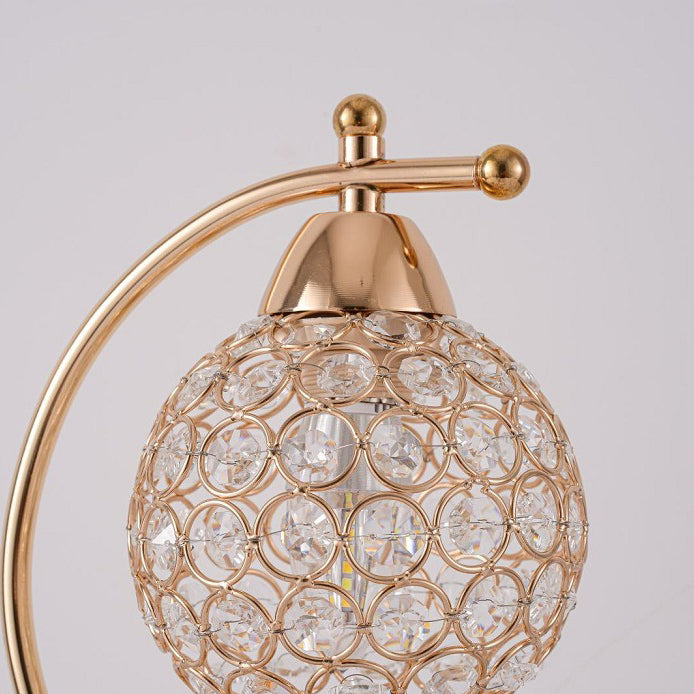 Modern Luxury Crystal Iron Round 1-Light Table Lamp For Bedroom