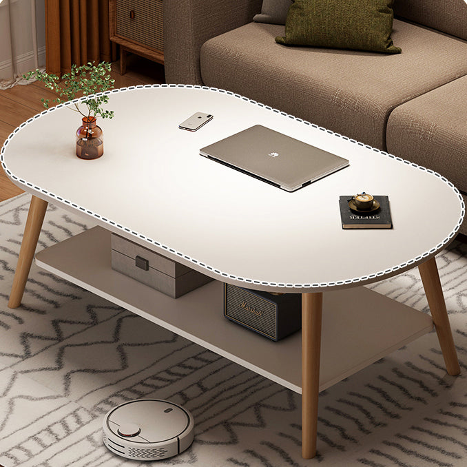 Mesa Auxiliar Moderna Minimalista de Madera Maciza con Forma de Rectángulo Redondeado de 2 Niveles Para Sala de Estar 