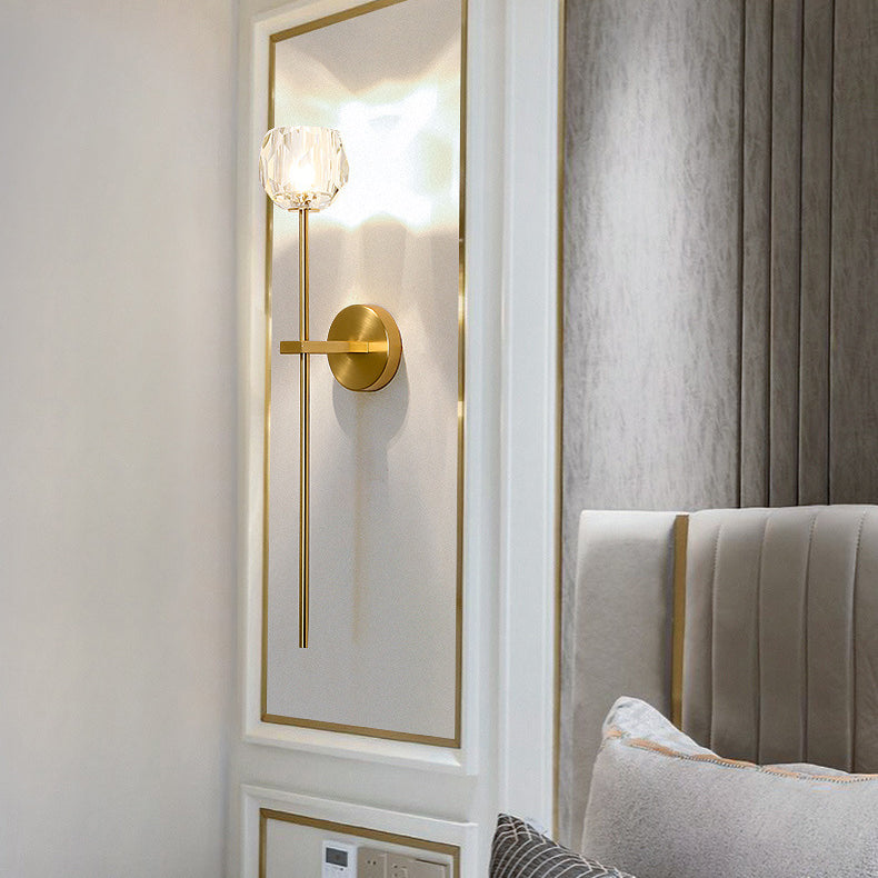 Moderne Mid-Century Kristall Ball Eisen gerade Pole 1-Licht Wandleuchte Lampe für Wohnzimmer 