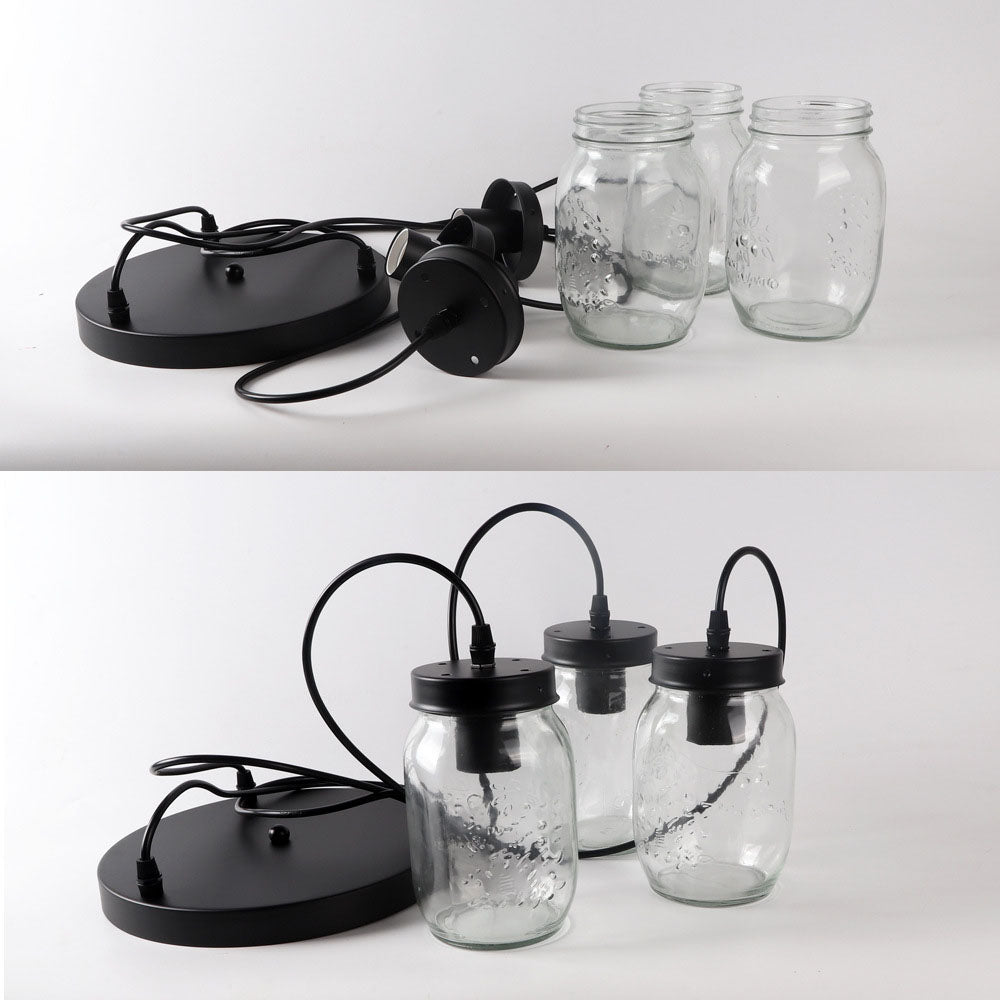 Candelabro de 3 luces con botella de vidrio de hierro de simplicidad moderna para sala de estar 